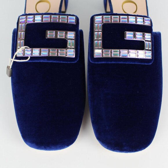 NEW Gucci Crystal Logo Velvet Mules Shoes - Office to Evening, Cocktail, Party - Picture 10 of 15